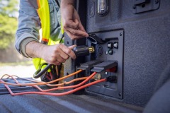 Available 7.2-kilowatt Pro Power Onboard™ features four 120V 20A outlets and one NEMA L14-30R 240V 30A. The all-new F-150 features more exportable power than any light-duty full-size pickup, giving you the ability to use your truck as a mobile generator. It is available with three levels of electrical output depending on engine choice.