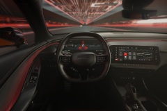 The all-new Dodge Charger’s dynamic, layered instrument panel and console theme are home to free-standing, wide format 10.25-inch or available 16-inch cluster screens, with a 12.3-inch center display positioned in an angled center stack that provides a unique, sculpted interior with a modern technical feel. The steering wheel is performance oriented and technical in feel, with a heated flat top/flat bottom design.