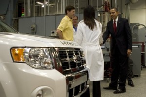 President Obama views Ford Plug-in Hybrid at Edison Electric