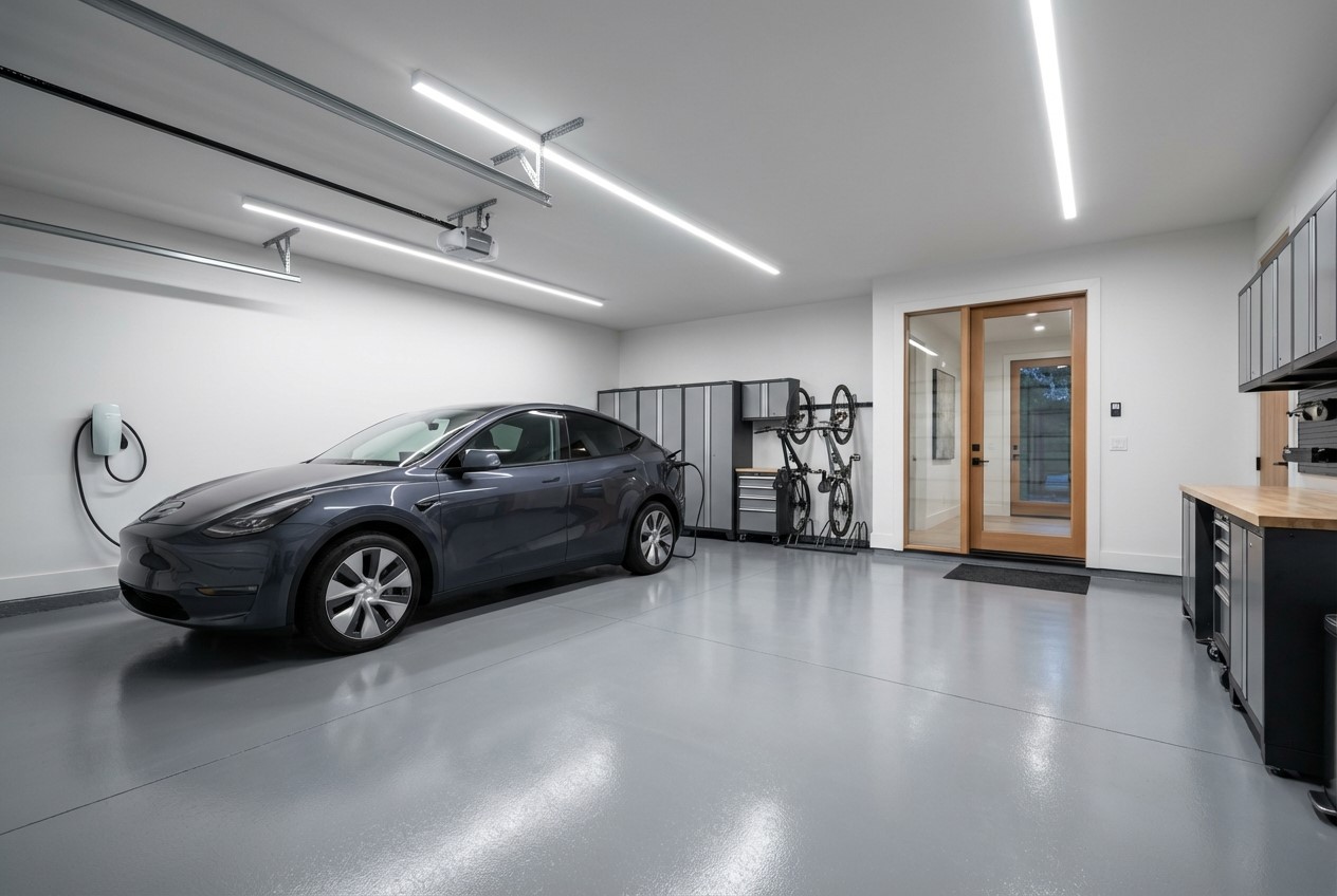 Electric car in garage